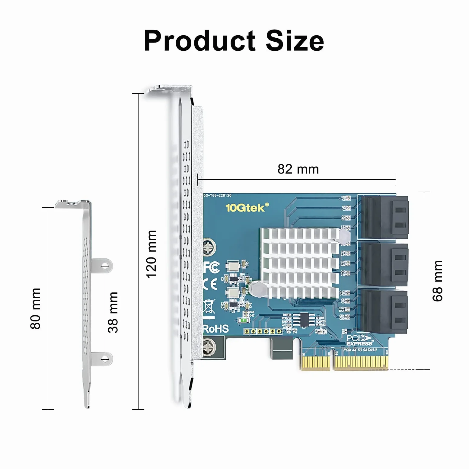 10Gtek PCIe SATA X4 Card 6 Port with 6 SATA Cables and Low Profile Bracket, 6Gbps SATA3.0 Controller PCI Express Expansion Card, Support 6 SATA 3.0 Devices
