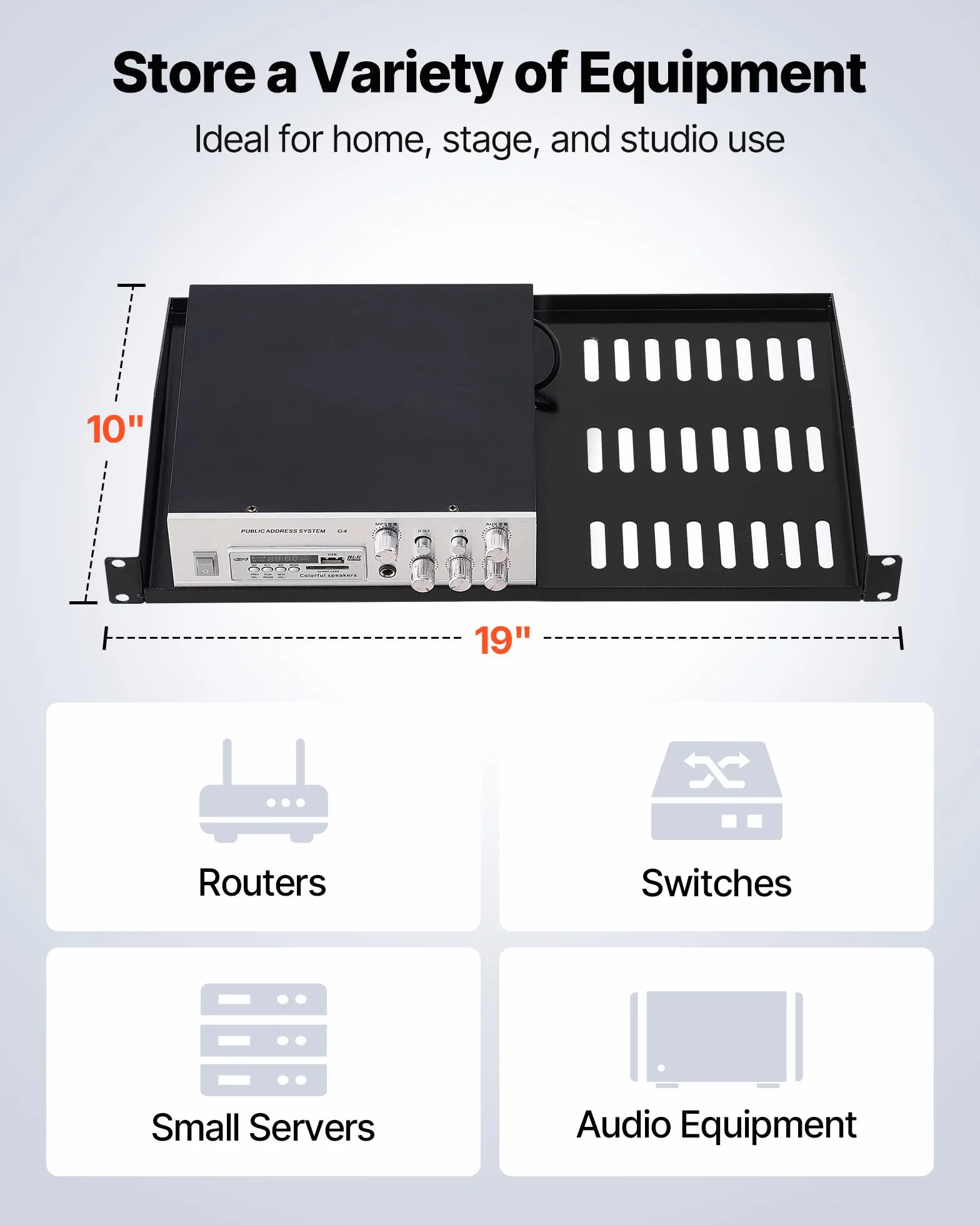 VEVOR 1U Server-Rack-Regal 4 STK. 22,68 kg belüfteter Ausleger Wandmontage 254 mm Tiefe 482 mm