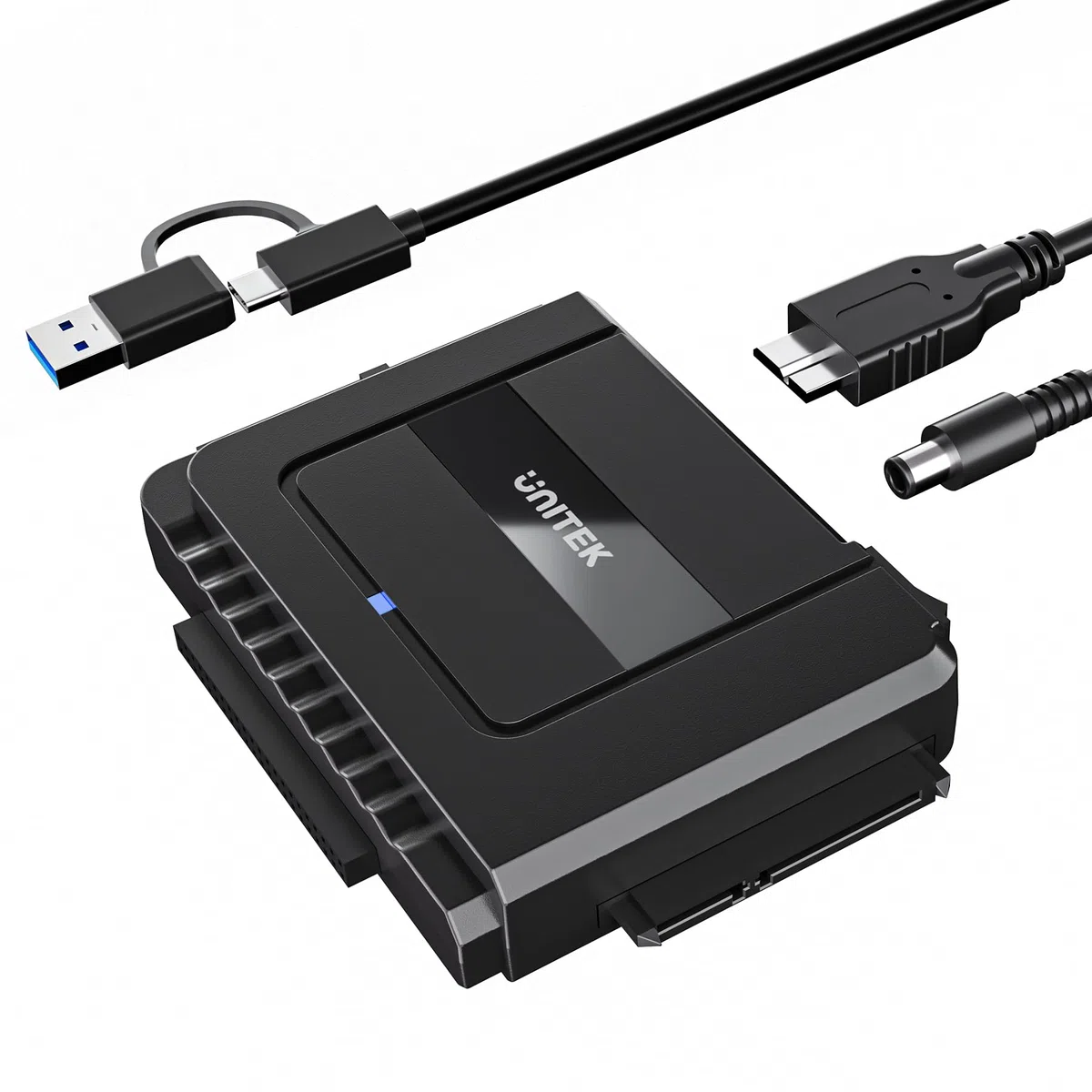 UNITEK IDE SATA Adapter auf USB, Externe Festplattenadapter für 2,5 3,5 Zoll HDD SSD, USB-C-Datenkabel mit USB-A Adapter und 12 V/2 A Netzadapter im Lieferumfang enthalten