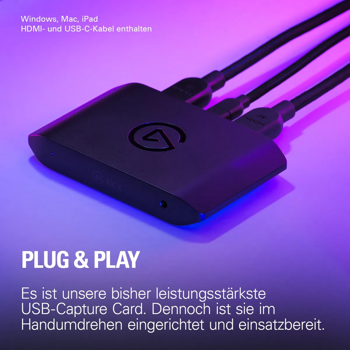 Elgato 4K X - Capture bis zu 4K144 mit Ultra-Low Latency, PS5/Pro, Xbox Series X|S, Nintendo Switch 2, OBS und vieles mehr, HDMI 2.1, VRR, HDR10, USB 3.2 Gen 2, für Streaming & Recording, PC|Mac|iPad
