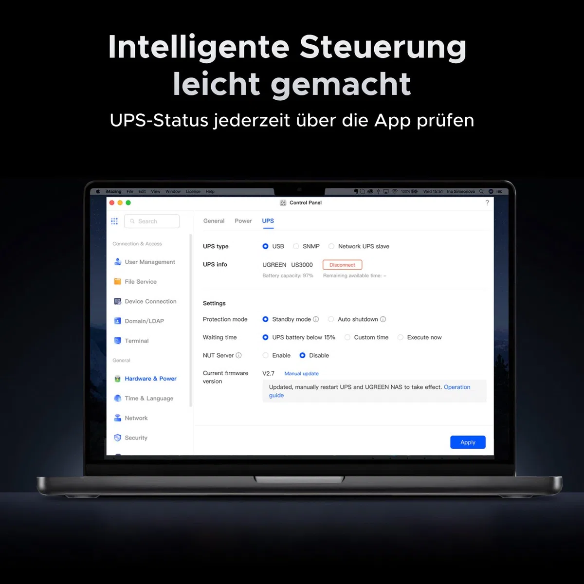 UGREEN NASync DXP4800 Plus 4-Bay Desktop-NAS mit 120W USV Stromversorgung,