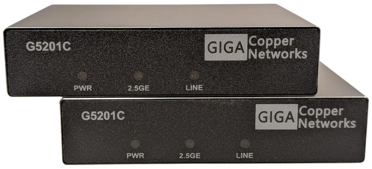 GIGA Copper - G.hn Wave2 EoC Bridge Set mit 2,5GBit LAN - Gigabit Ethernet Over Coax, Netzwerk über Koaxialkabel, 1600 Mbit/s, Latenz <1ms, Set mit 2X G5201C InHome