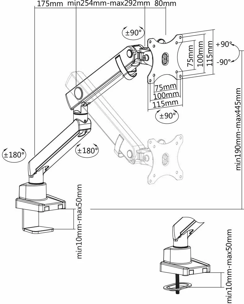 ICY BOX Monitor Halterung für 1 Monitor bis 32 Zoll (bis 8kg, VESA 75x75/100x100), Monitorständer aus Stahl, Schwenk-& Neigbar, Befestigung auf Tischplatte/Tischkante, IB-MS313-T, Schwarz
