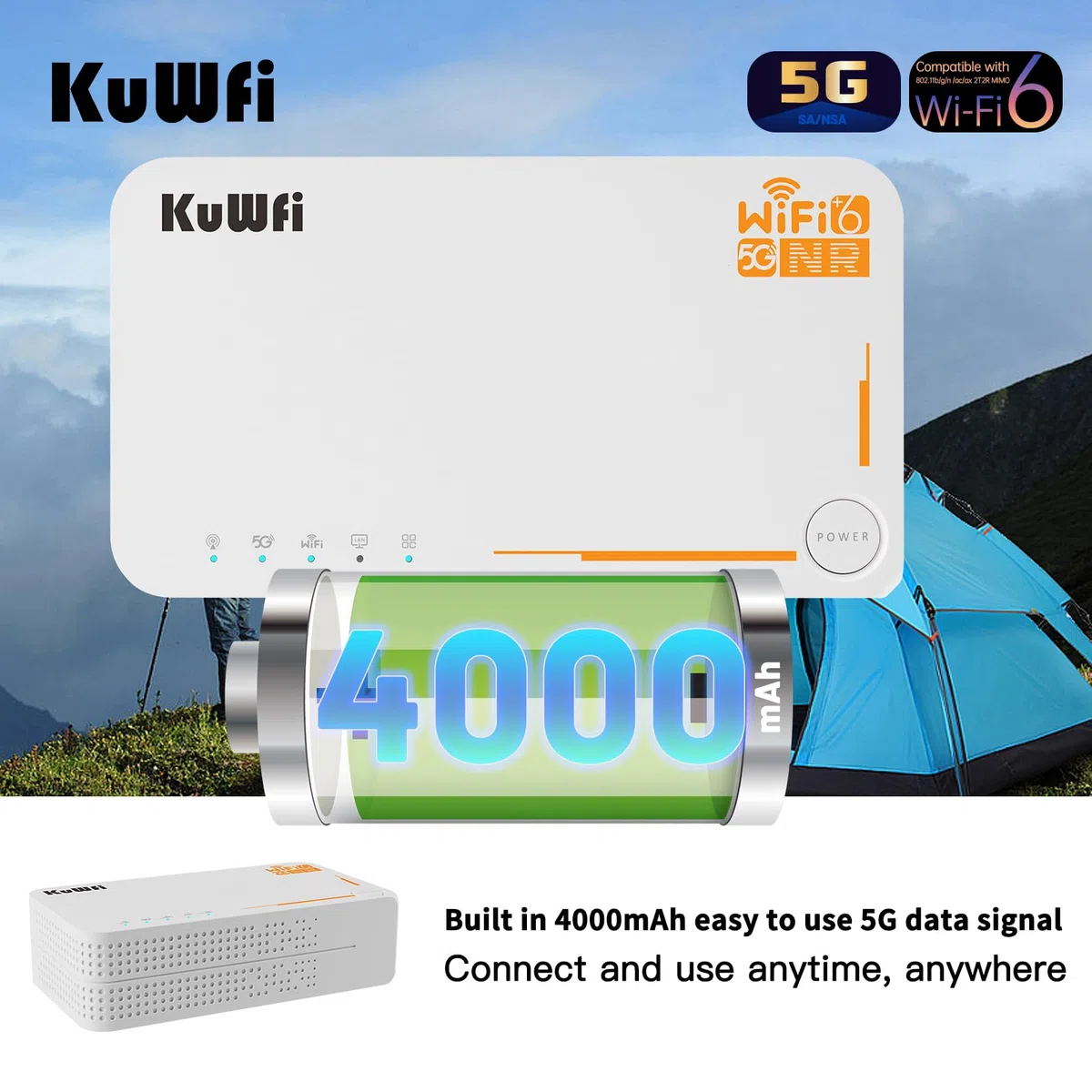 5G Router, 5G mobiler WLAN Router, NSA/SA 2.5Gbps 5G eSIM Modem, KuWFi 5G WLAN Router, 5G Router SIM Karte, AX3600 Dualband Pocket Wireless WiFi 6 Router, 32 Benutzer, 4000mAh, 5G Hotspot,Plug & Play