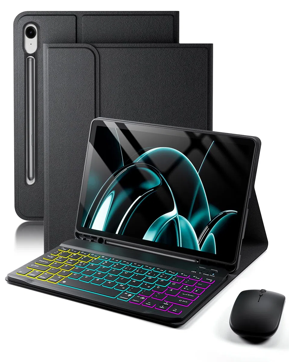 für Samsung Galaxy Tab S10 FE Plus (2025)/Samsung Galaxy Tab S10 FE+ (2025) 13.1 Zoll Hülle mit Kabelloses Bluetooth Deutsch (QWERTZ) Beleuchtete Farbige Tastatur und Maus, Backlit Keyboard Case