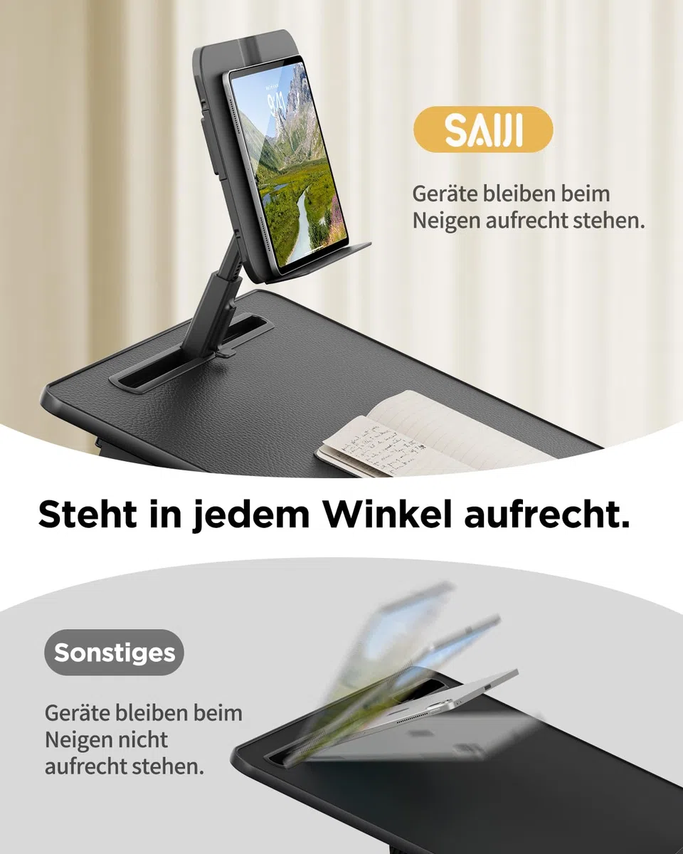 SAIJI Laptop Tisch [Premium XXL Extra Groß] mit Höhenverstellbarem Lesepult, Vielseitig Einsetzbarer Premium Bett Tisch, Faltbarer Laptoptisch fürs Bett mit Schublade (Schwarz)