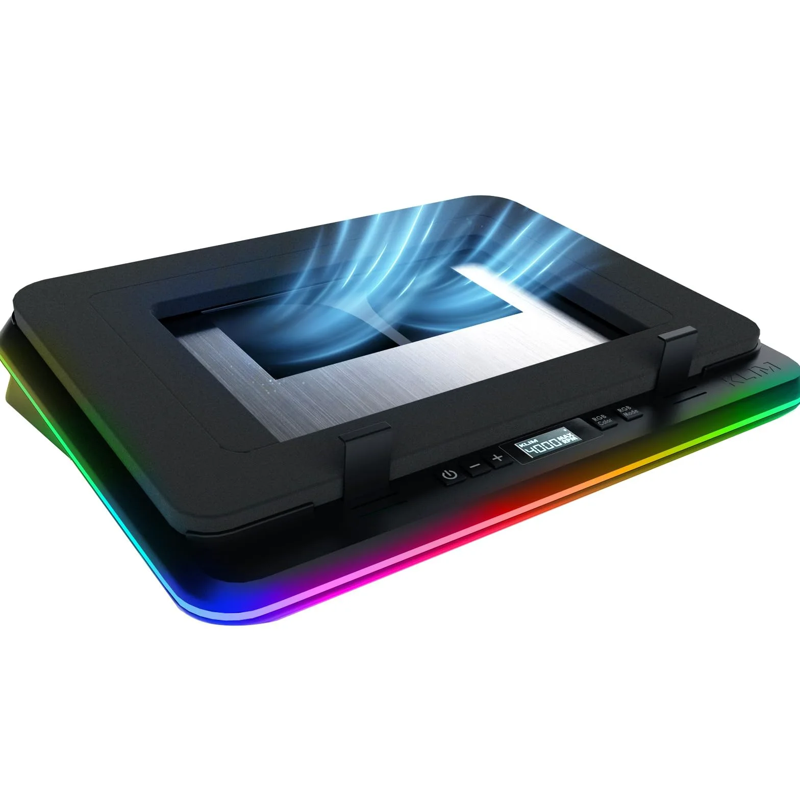 KLIM Turbofrost Laptop Kühler - Gaming Laptop Kühlpad mit 4 Turbolüftern - 4 x 4000 RPM, 2 Leistungsmodi (USB-C/DC), RGB, 4 USB-Ports und Dämpfung für schnelle Kühlung. Für Laptops bis 17 Zoll