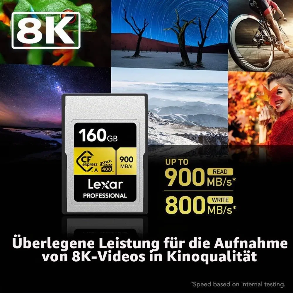 Lexar Professionelle CFexpress Typ A Gold Series Speicherkarte, 80 GB, bis zu 900 MB/s lesen, 8K-Video in Kinoqualität, bewertet VPG 400 (LCAGOLD080G-RNENG)