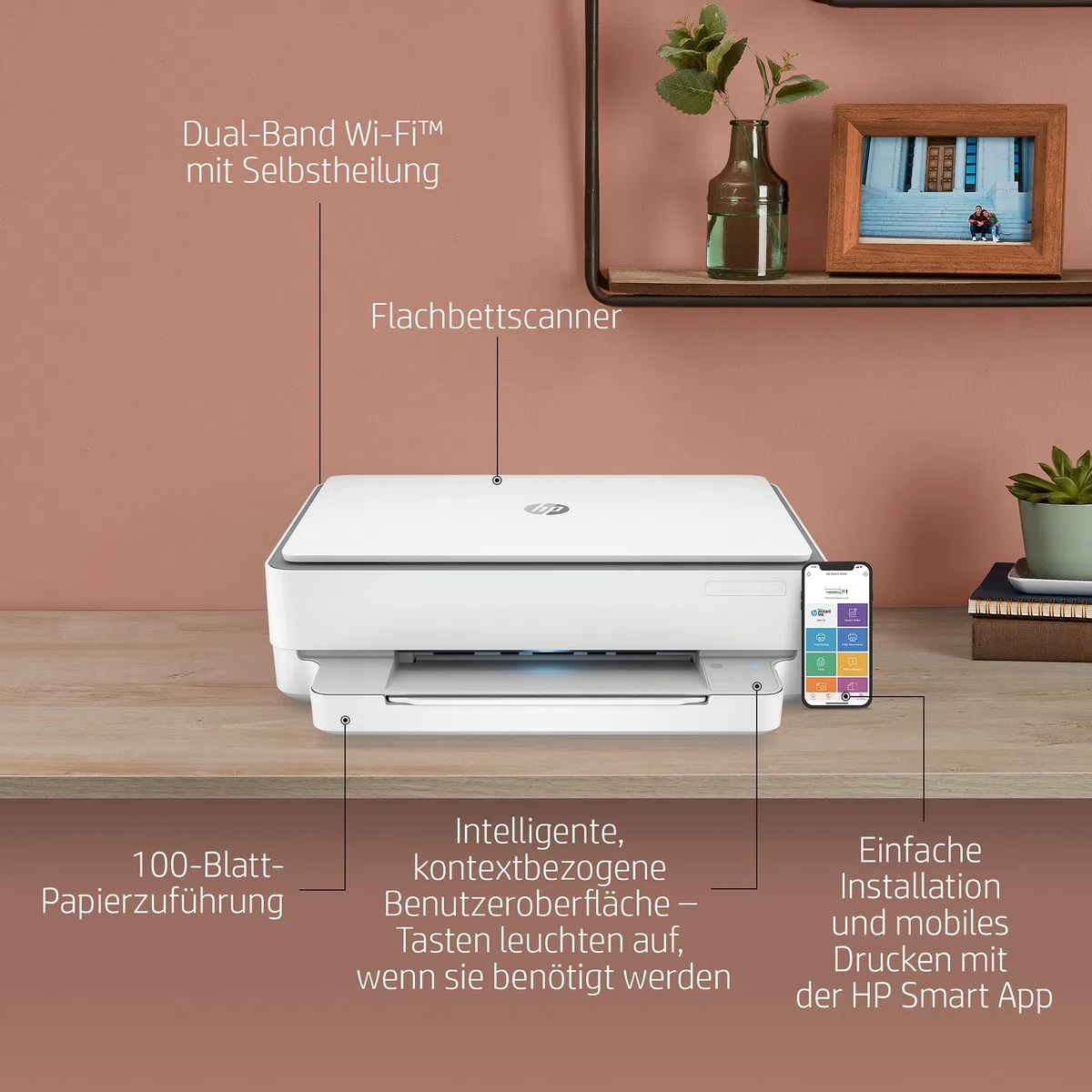 HP ENVY 6020 Multifunktionsdrucker (Instant Ink, Drucker, Scanner, Kopierer, WLAN, Airprint) inklusive 6 Monate Instant Ink