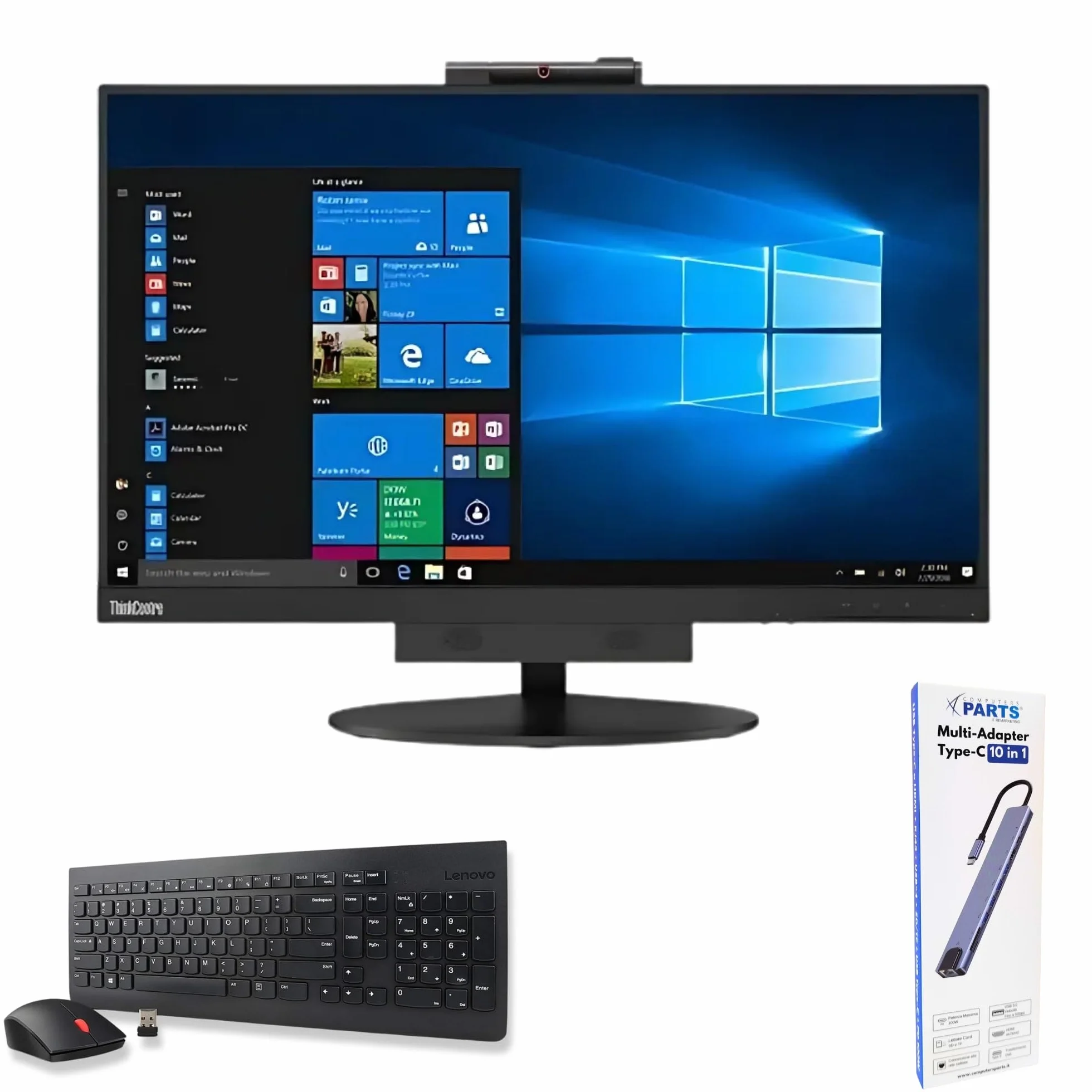 Lenovo All in One ThinkCentre TIO24 24 Zoll Full HD | Intel Core i7 | 16 GB | 512GB SSD | DOKING Station 10 IN 1 Webcam Win 11 Pro 36 Monate Garantie Generalüberholt (Kit Tastatur und Maus Italian)