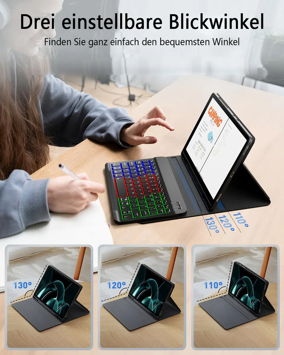für Samsung Galaxy Tab S10 FE Plus (2025)/Samsung Galaxy Tab S10 FE+ (2025) 13.1 Zoll Hülle mit Kabelloses Bluetooth Deutsch (QWERTZ) Beleuchtete Farbige Tastatur und Maus, Backlit Keyboard Case