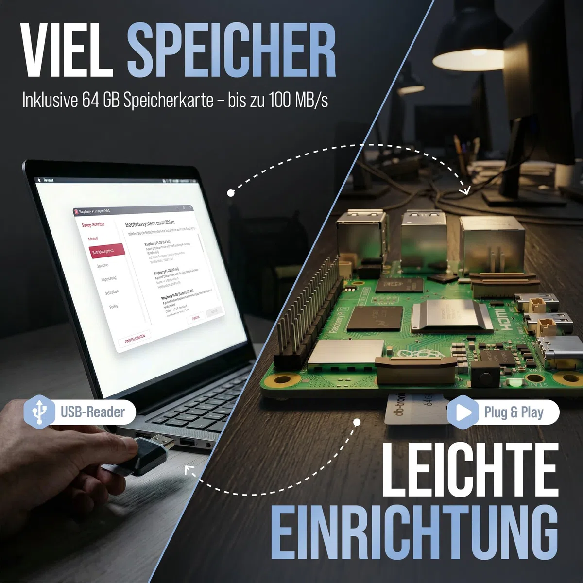 Raspberry Pi 5 8GB Starter Set 64GB Black Edition 27W Netzteil Gehäuse mit Lüfter 4K Micro HDMI Kabel
