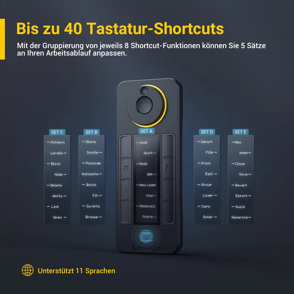 Xencelabs Quick Keys für Grafiktablett Zeichentablets Fernbedienung mit OLED-Display Programmierbares Tastaturfeld Anpassbare Shortcut-Tasten programmierbare Tastatur für Grafiktablets PC Laptop