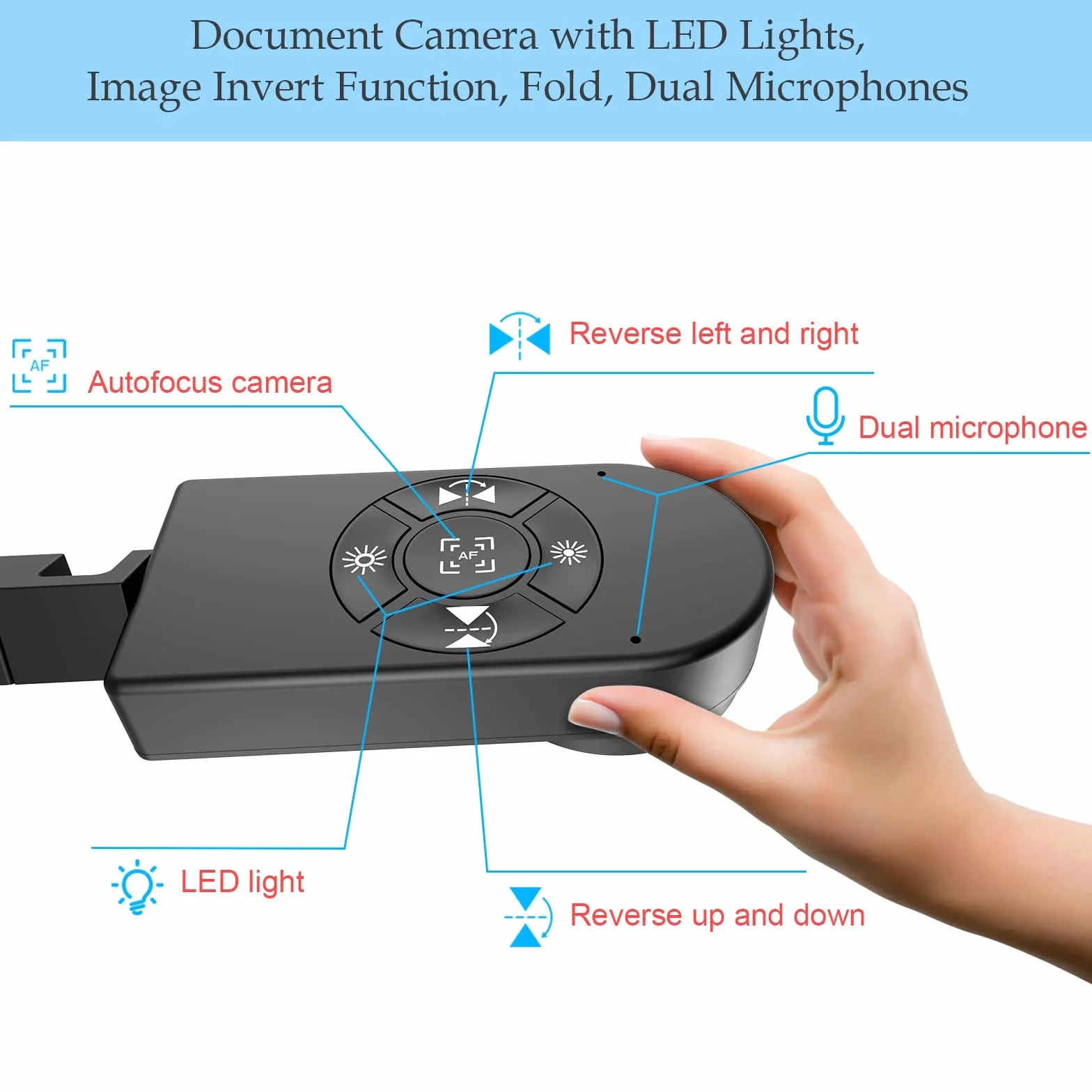 8MP Dokumentenkamera Schule & Visualizer für Klassenzimmer mit Dual-Mikrofon, 3-Stufen-LED-Licht, Auf und Ab, Linke und Rechte Bildumkehrung, Mehrgelenkig, für Fernunterricht und -Lernen