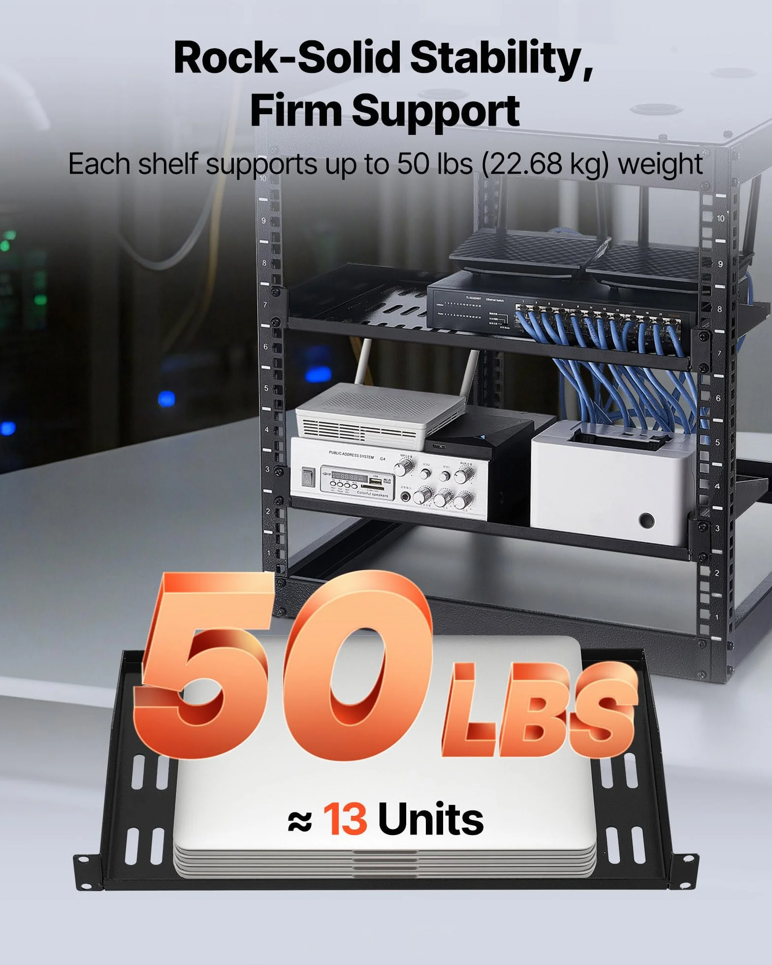 VEVOR 1U Server-Rack-Regal 4 STK. 22,68 kg belüfteter Ausleger Wandmontage 254 mm Tiefe 482 mm