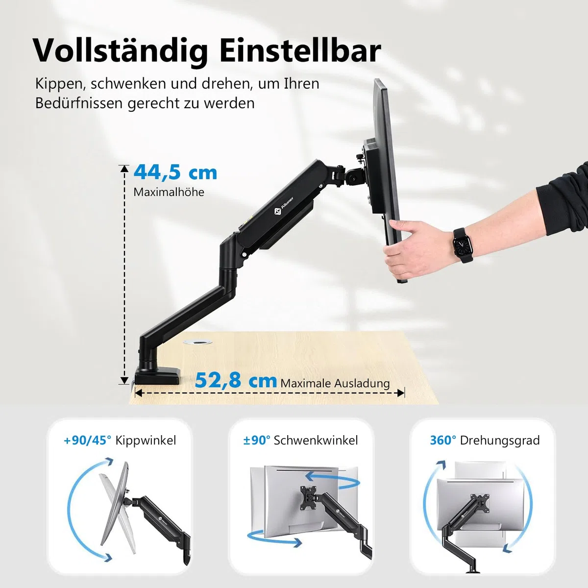 Einzel-Monitorhalterung für 13-32 Zoll Bildschirme, Gasfeder-Monitorarm mit höhenverstellbarer VESA-Halterung, Ständer hält 2-9 kg, Klemm-/Tülleninstallation