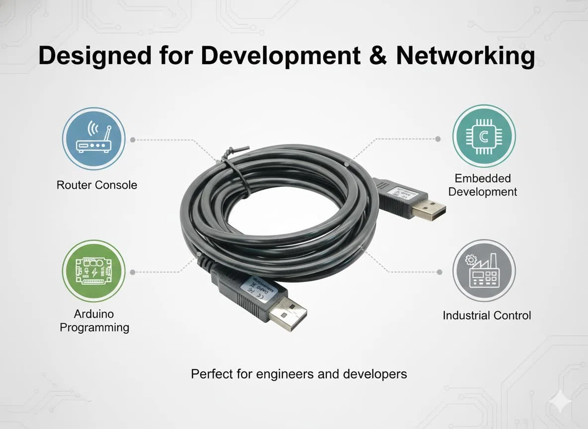 FT232RL USB-auf-USB-Nullmodem-Kabel, 2,5 m, serieller Adapter mit Full-Speed-3M-Baud-Unterstützung für Geräteprogrammierung und Debugging