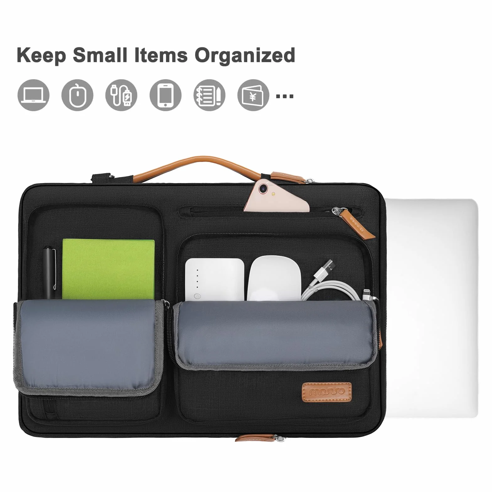 MOSISO 360 Laptoptasche, Wasserdicht Laptop Schultertasche, Stoßfest Umhängetasche mit 4 Reißverschlusstaschen