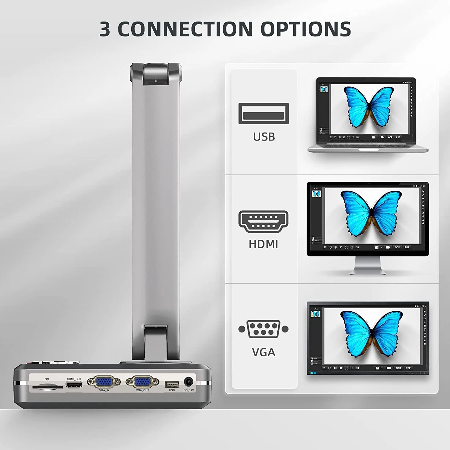 JOYUSING V508 VGA/HDMI/USB 8MP Dokumentenkamera und Visualizer Schule, A3 Format, Autofokus, für Live-Projektion, Demo, OBS, kompatibel mit Mac, Windows, Mit und ohne Computer verwendbar