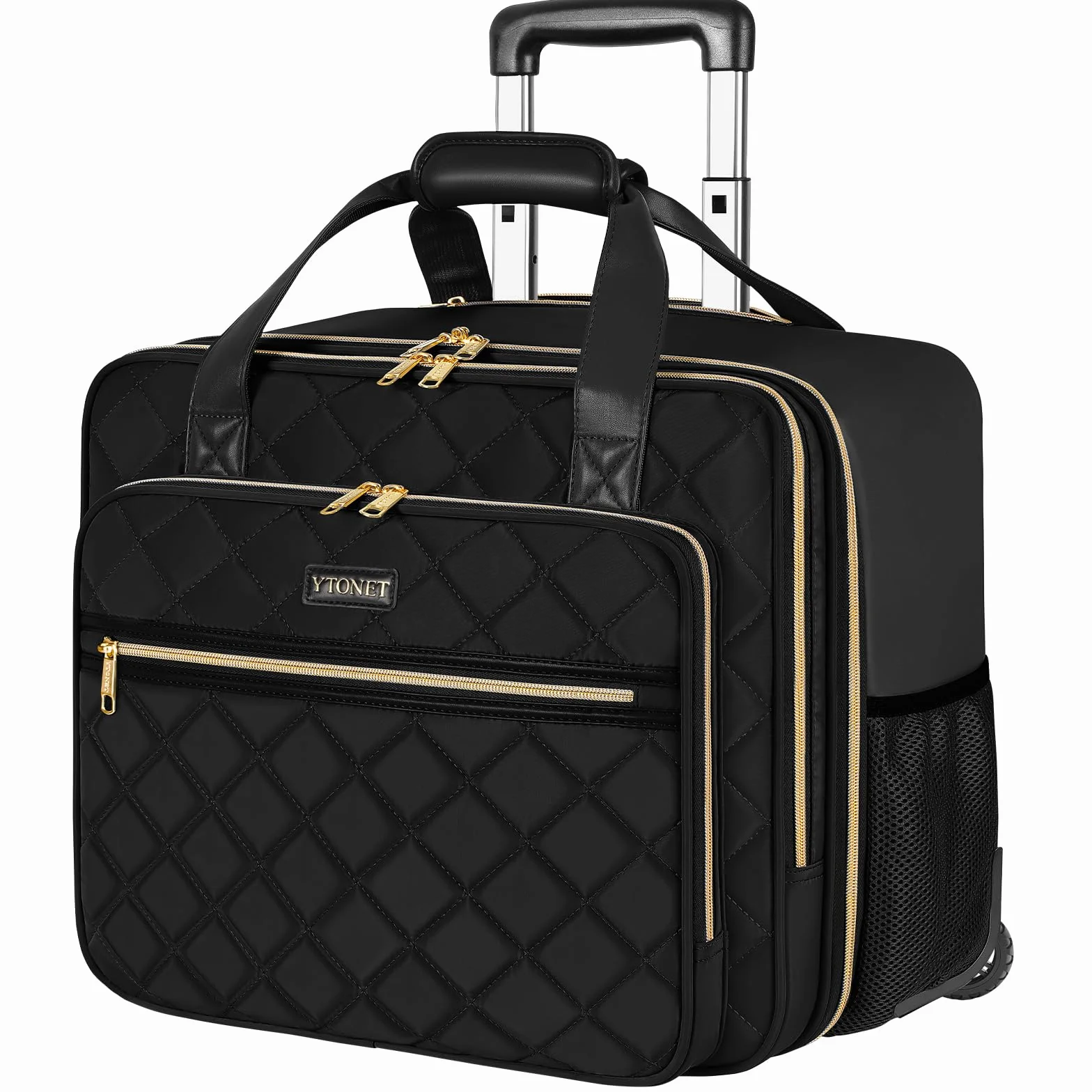 Ytonet Business Trolley Damen, Laptop Trolley 17,3 Zoll Laptop, Laptoptasche mit Rollen Wasserdicht, Business Aktenkoffer Damen mit Rädern, Pilotenkoffer mit Rollen für Reisen, Arbeit, Schule, Schwarz
