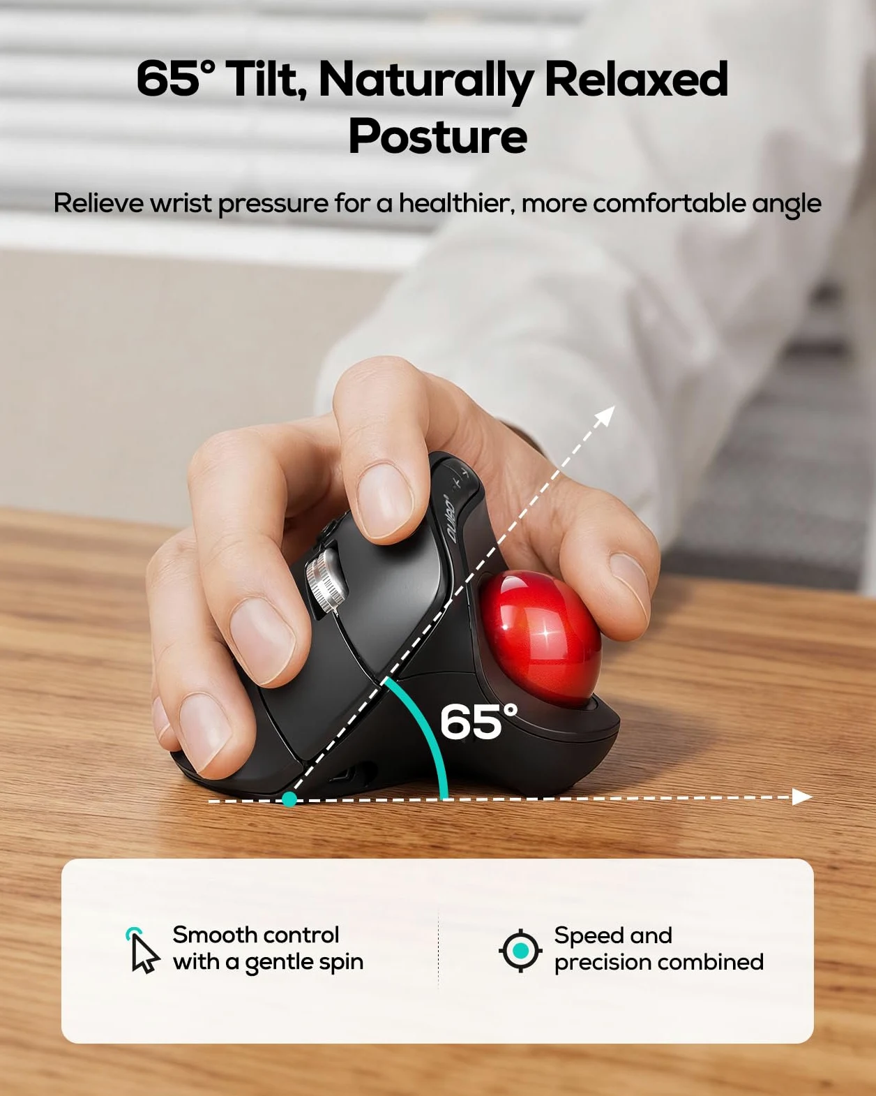 Nulea M514 Vertikale Trackball-Maus, ergonomische kabellose Daumenbedienungs-Maus mit leisem klick, Verbindung mit 3 Geräten (Bluetooth & USB-Empfänger), wiederaufladbar, für PC/Mac/Laptop/Tablet.