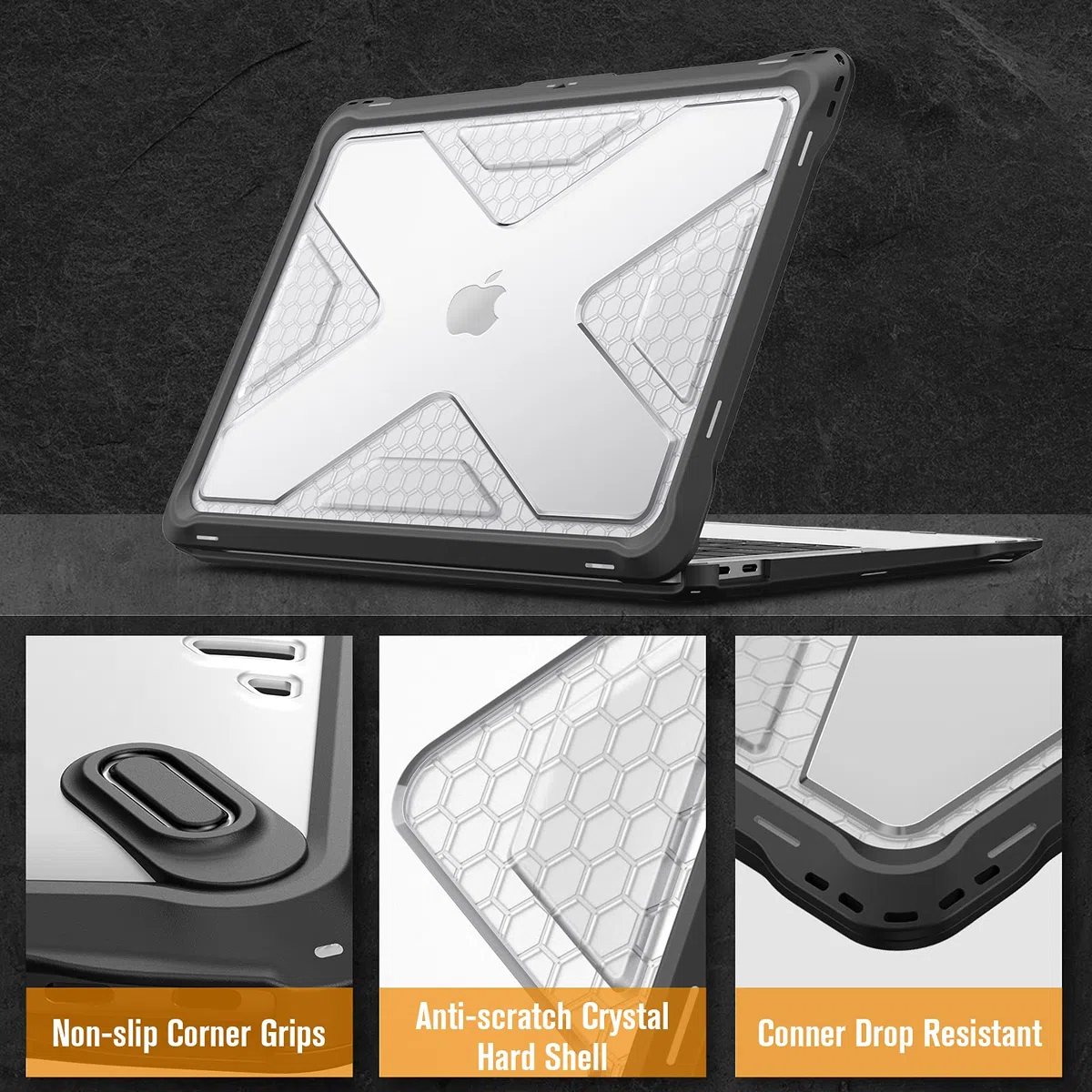 Fintie Hülle kompatibel mit MacBook Air 13 (2018-2020 Version) A2337(M1)/A2179/A1932, Ganzkörper-Rugged Hybrid Schutzhülle TPU Stoßstange Case kompatibel mit MacBook Air 13" Retina, Transparent