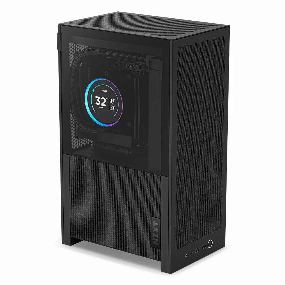 NZXT H2 Flow – Mini-ITX 20,7L High-Airflow PC-Gehäuse – Inkl. 2 x 120-mm-Lüfter Oben & PCIe 5.0-Riser Cable– 331-mm-Grafikkarte – 280-mm-Radiator – Schwarz