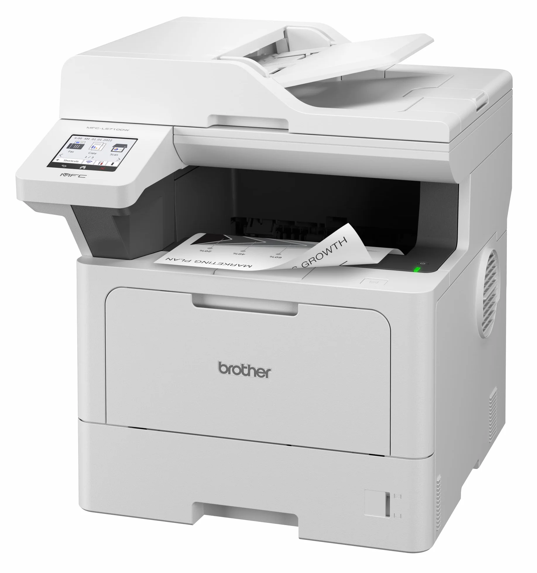 Brother MFC-L5710DW 4-in-1 Mulifunktionsdrucker schwarz weiß (A4, 48 Seiten/Min., 1.200x1.200 DPI, LAN, WLAN, Duplex-ADF, 250 Blatt Papierkassette) weiß/grau