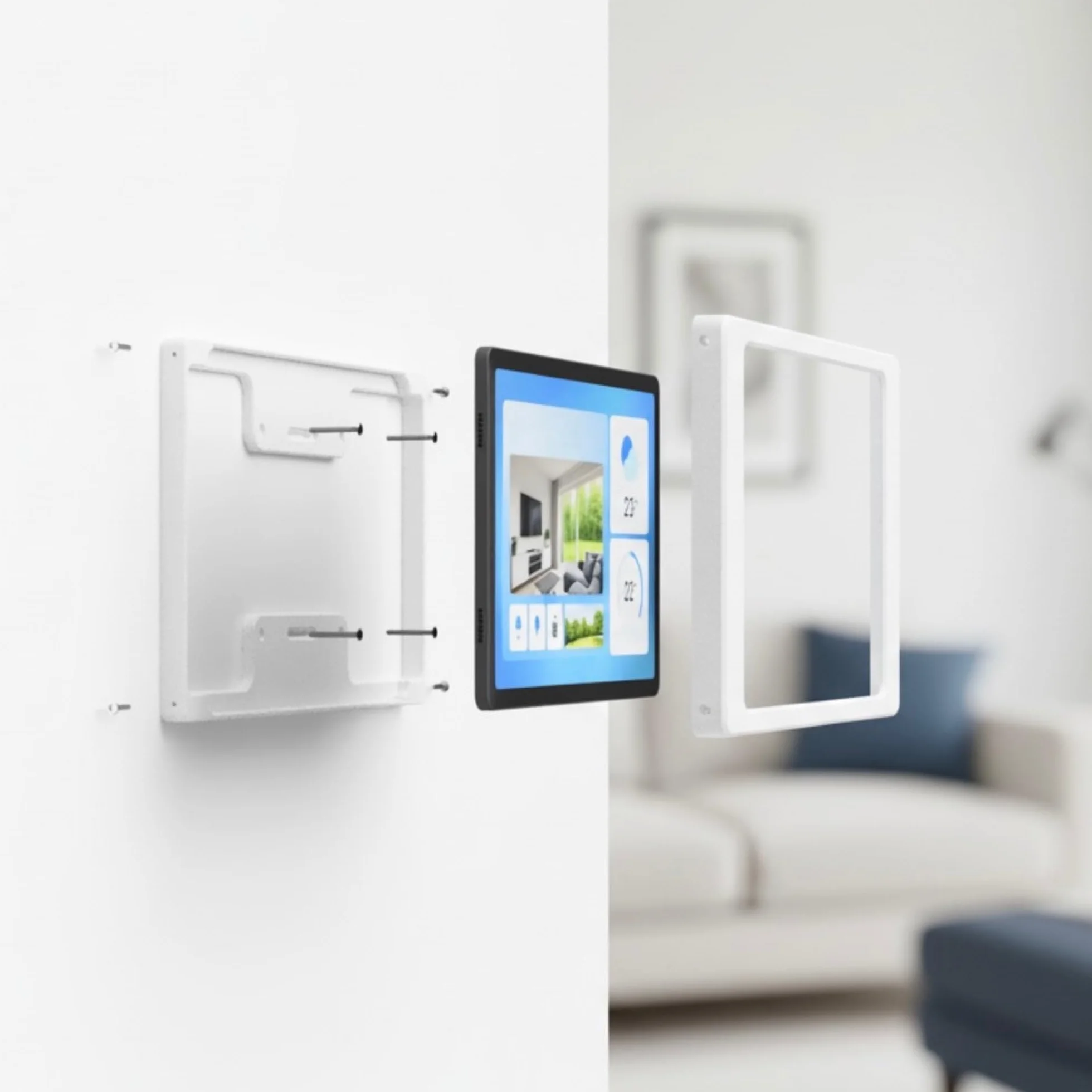 Tablet Wandhalterung für iPad 10. & 11. Generation (10,9/11 Zoll) - Passgenauer & Flacher Rahmen für Smart Home Display & Dashboard - Feste Montage mit Kabelführung - Weiß
