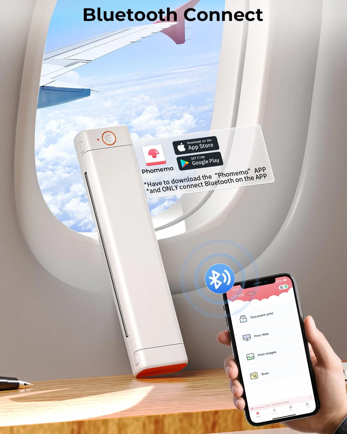 Phomemo M08F Mobiler Drucker, Thermodrucker Reisedrucker Unterstützt A4 Thermopapier, Mobiler Drucker A4 für Unterwegs Kompatibel mit Smartphone & PC