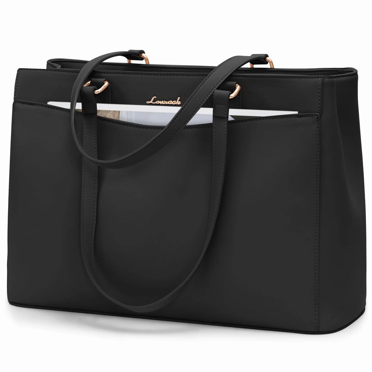 LOVEVOOK Laptoptasche Damen 15,6 Zoll, Leicht Aktentasche Arbeitstasche Handtasche Groß, Elegant Laptop Bag Business Shopper Tasche Lehrertasche Schultertasche Women für Uni Schule Büro, Schwarz