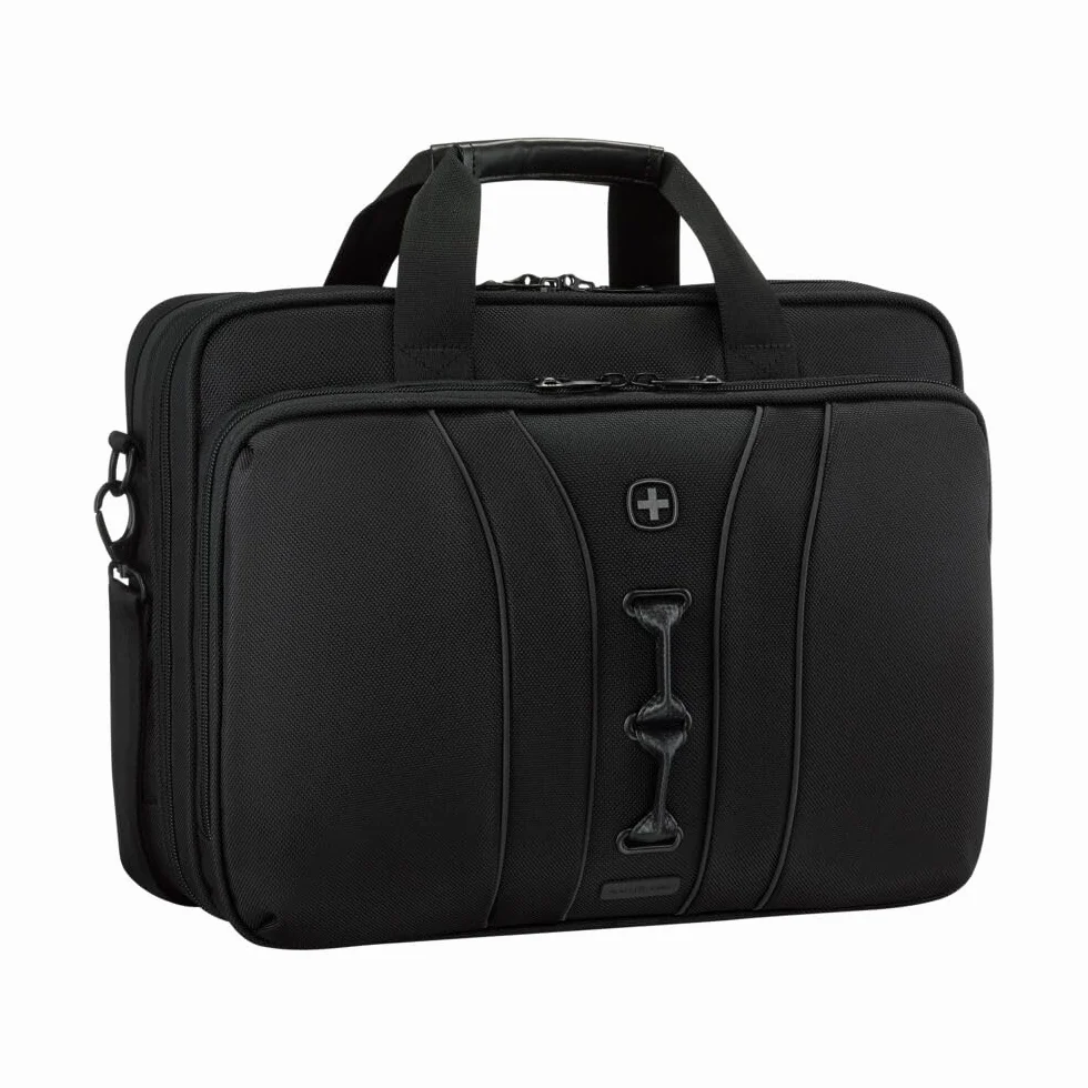 WENGER Legacy Black Series Brief Laptop-Tasche zum Umhängen, Notebook bis 16 Zoll, Tabletfach, Aktentasche, 15 l, Büro Business Uni, Schwarz, 653630