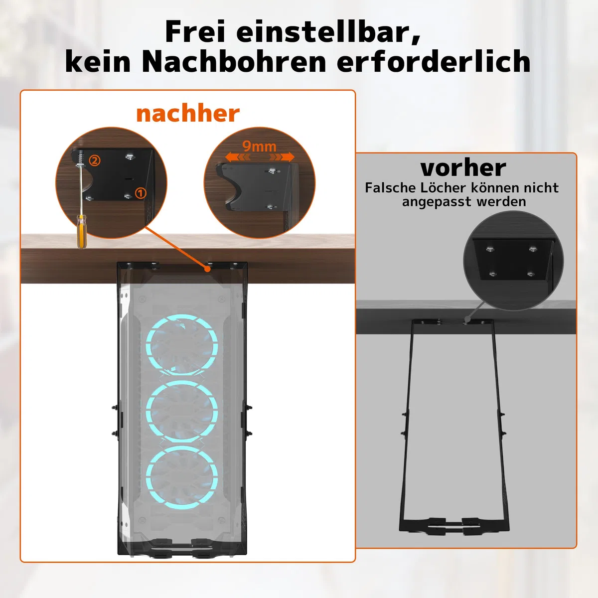 PUTORSEN PC Halterung unter Schreibtisch, Maximale Breite bis zu 340 mm, bis zu 35 kg Tragfähigkeit, PC Untertisch Halterung mit Schutzpolster, Heavy Duty Computergehäuse,Schwarz