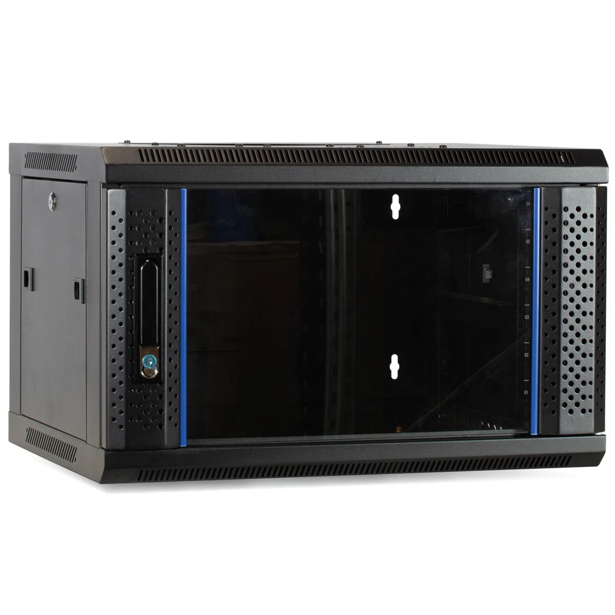 4HE Netzwerkschrank (Serverschrank) 19 Zoll Wandmontage - mit Glastür (BxTxH) 600 x 450 x 280mm - Schwarz - Traglast 60 kg