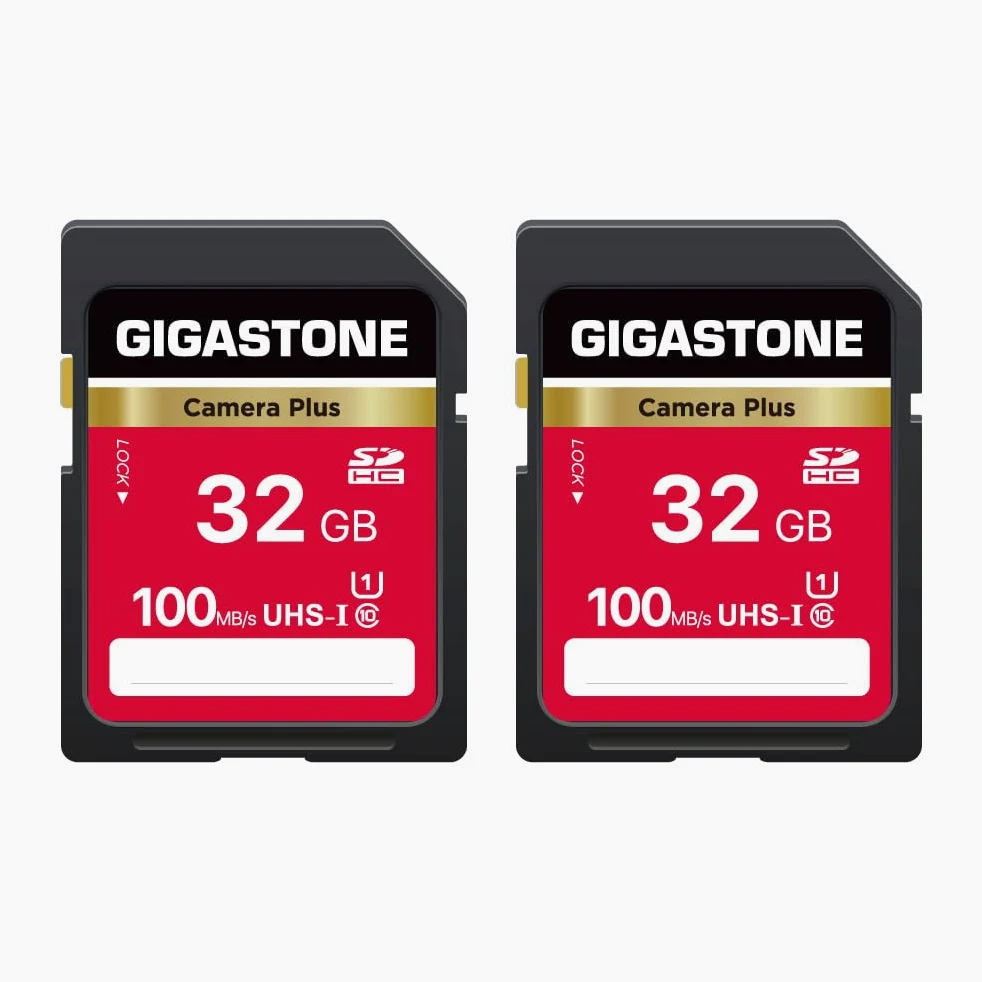 GIGASTONE 32 GB SD-Karte, Kamera Plus, UHS-I U1 Klasse 10, SDHC-Speicherkarte, Full HD-Video für Digitalkamera, mit 2 Mini-Etuis, 2 Stück