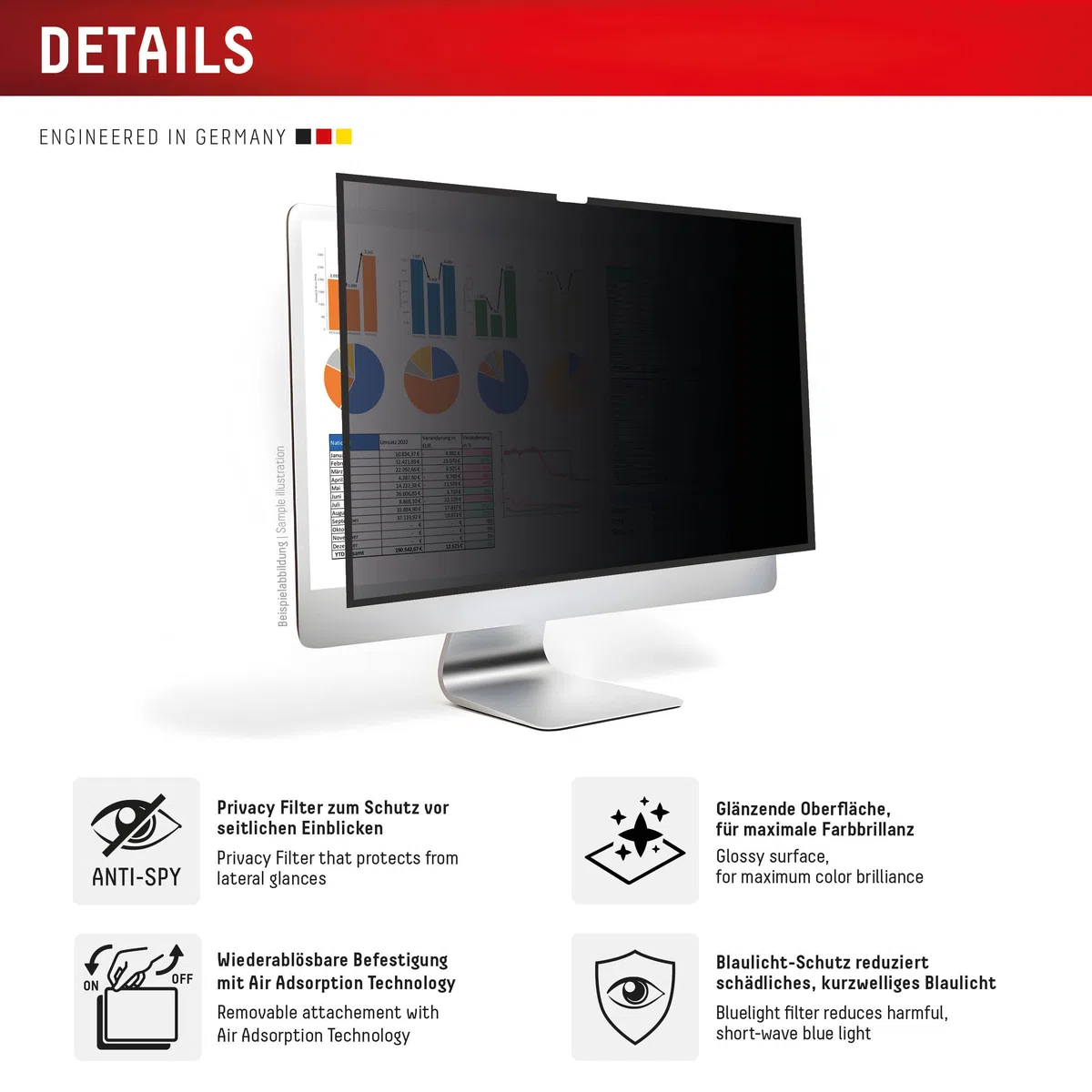Displex PRIVACY SAFE Magnetischer 2-Wege Blickschutzfilter für Apple iMac 24" M1 (2021)/ M3 (2023)/ M4 (2024)