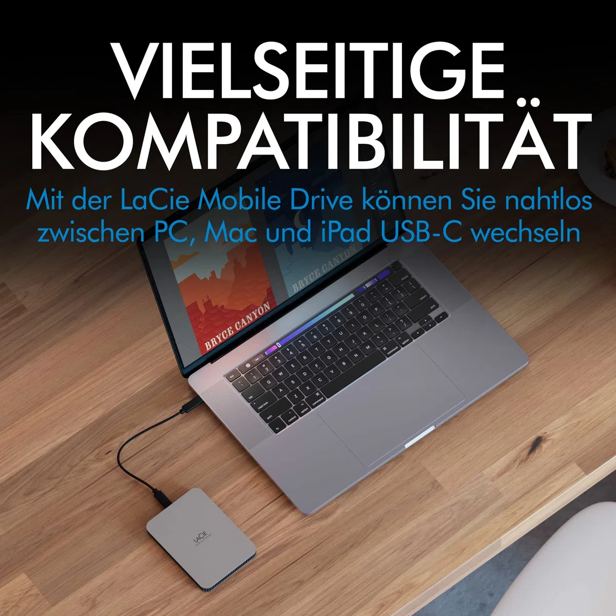 LaCie Mobile Drive Moon 1TB, Tragbare Externe Festplatte, 2.5 Zoll, Mac & PC, silber, inkl. Data Rescue Service (STLP1000400)