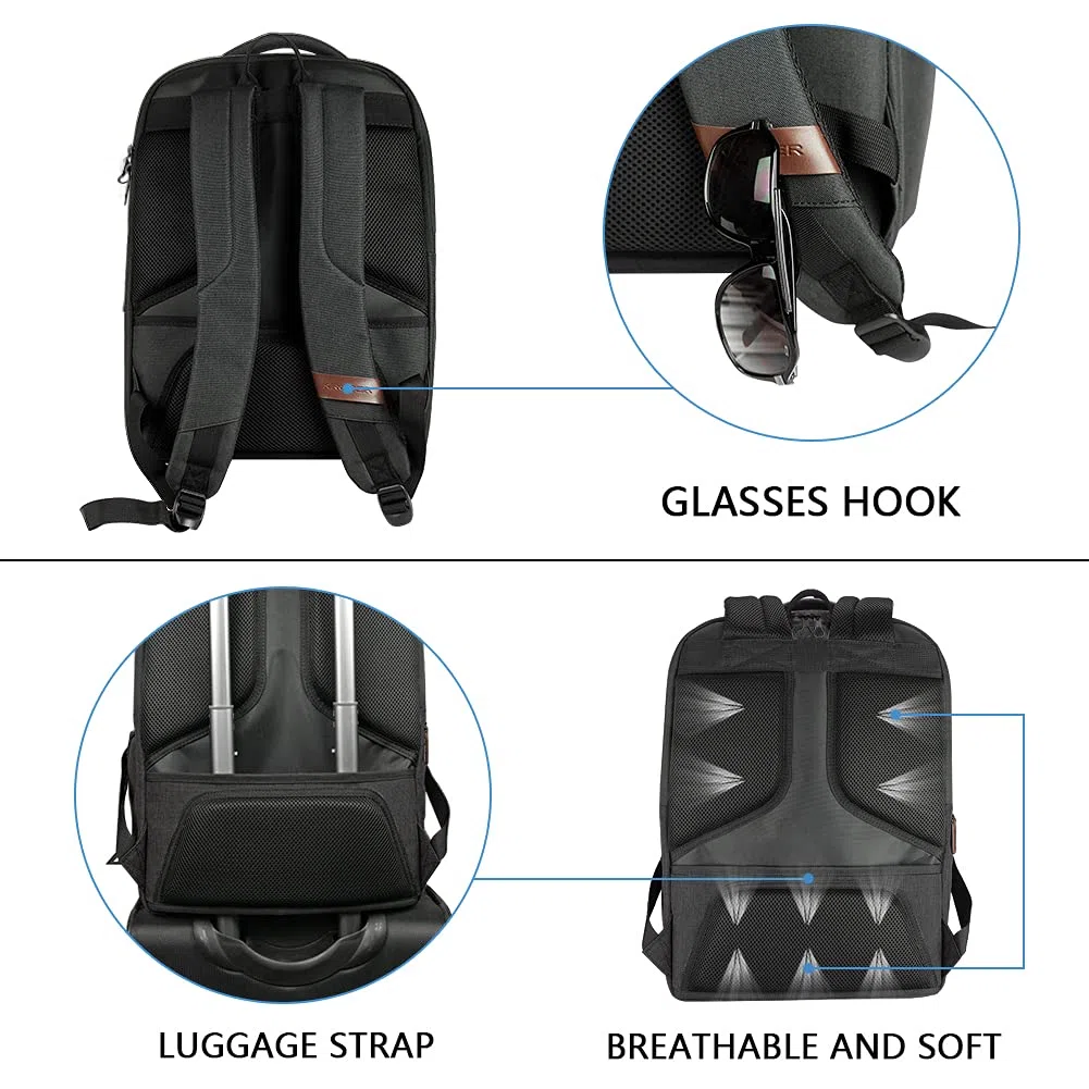 KROSER Laptop Rucksack 17,3 Zoll Handgepäck Daypack wasserabweisende Multifunktions-Laptoptasche für Business/Reisen/Damen/Herren-schwarz