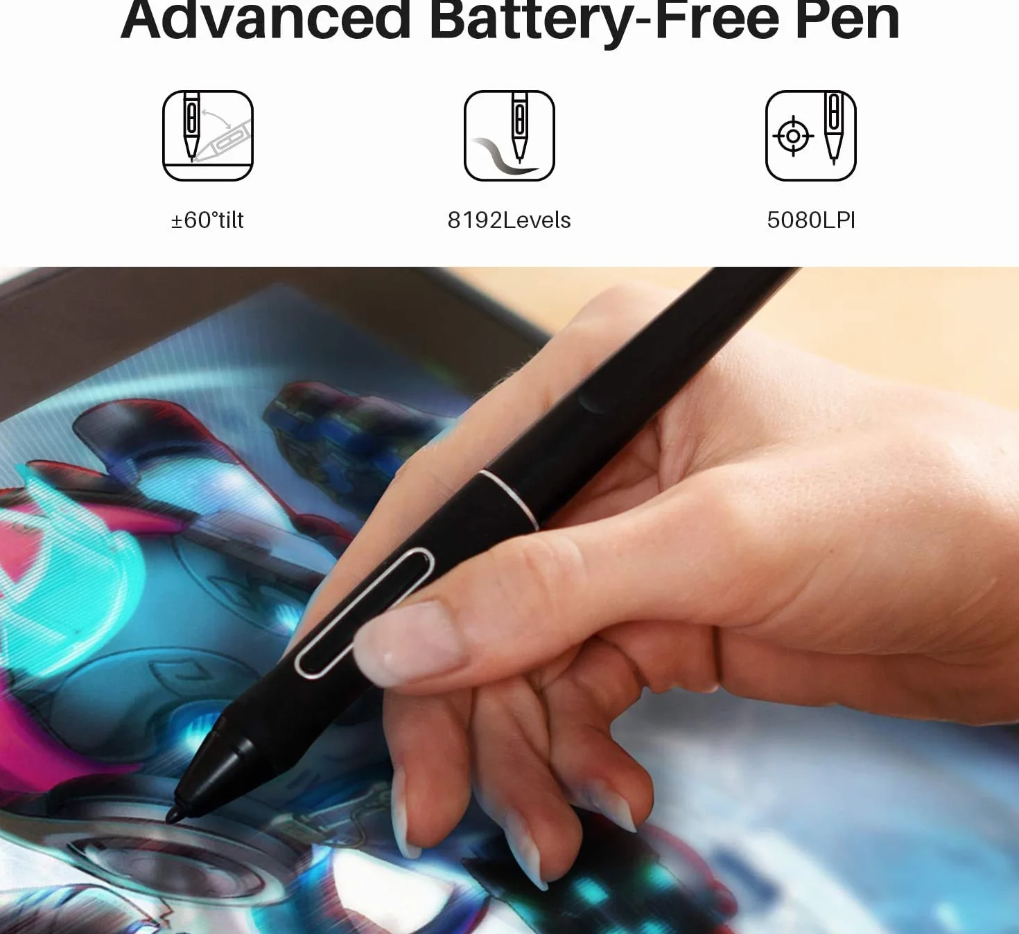 Huion Kamvas Pro 12 Grafiktablett mit Display, 11,6 Zoll Volllaminierter Zeichenmonitor, mit Batterielosem Stift und Verstellbarem Ständer, Ideal für Die Arbeit von zu Hause und Fernunterricht