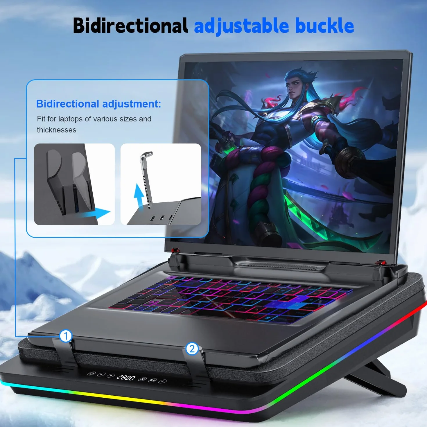 IETS GT600 RGB Laptop-Kühlpad mit 14CM Turbo-Lüfter, versiegeltem Schaumstoff für schnelle Kühlung von Gaming-Laptops, 14,1-19,3-Zoll-Laptop-Kühler mit 3-Port-USB-Hub und Staubfilter,Touch-Start
