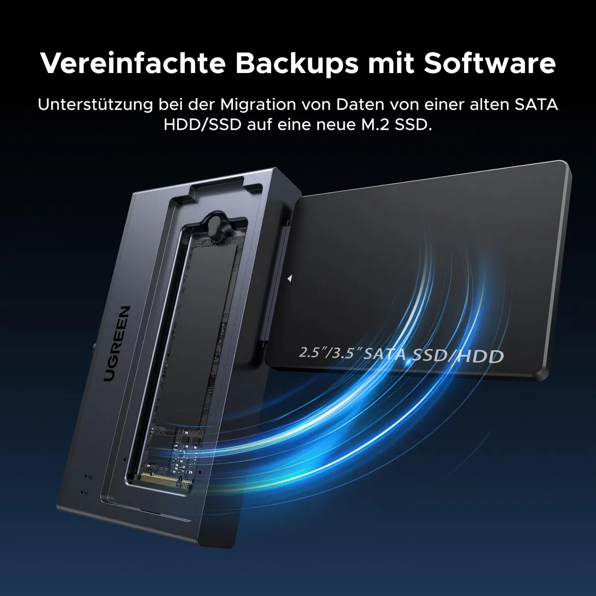 UGREEN 2 in 1 M.2 NVMe SATA USB Adapter, 10Gbps Festplatten Adapter für M.2 NVMe SSDs und 2,5/3,5 Zoll SATA HDD & SSD, Festplatten Dockingstation kompatibel mit Windows, MacOS, Linux(Werkzeuglos)