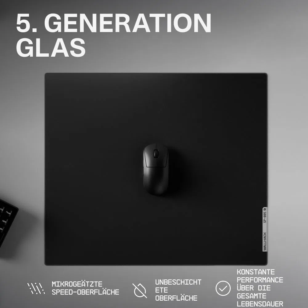 Wallhack SP-005 Glas Gaming Mauspad – Speed Surface für Esports, großes Mauspad ultra-gleitfähiges Low-Friction Tracking, gehärtetes Glas, flaches ergonomisches Profil inkl. Carry Case |Skypad Schwarz