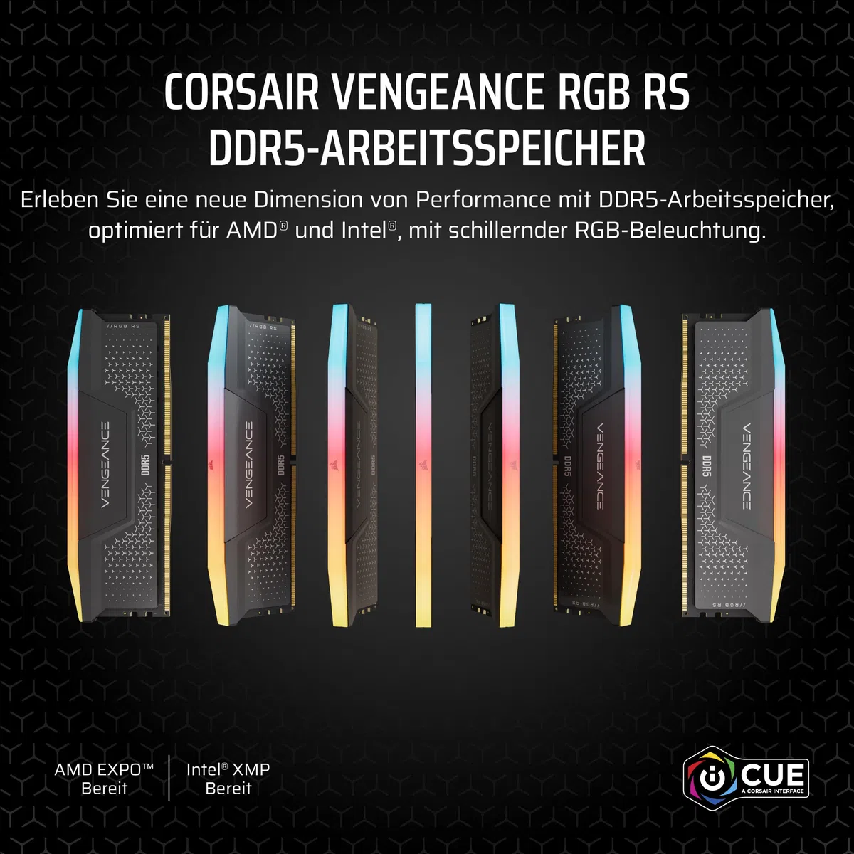 CORSAIR Vengeance RGB RS DDR5 RAM 32GB (2x16GB) Bis zu 6000MHz CL36-44-44-96 1.35V AMD Expo & Intel XMP 3.0 Desktop-Arbeitsspeicher – Grau (CMG32GX5M2E6000Z36)