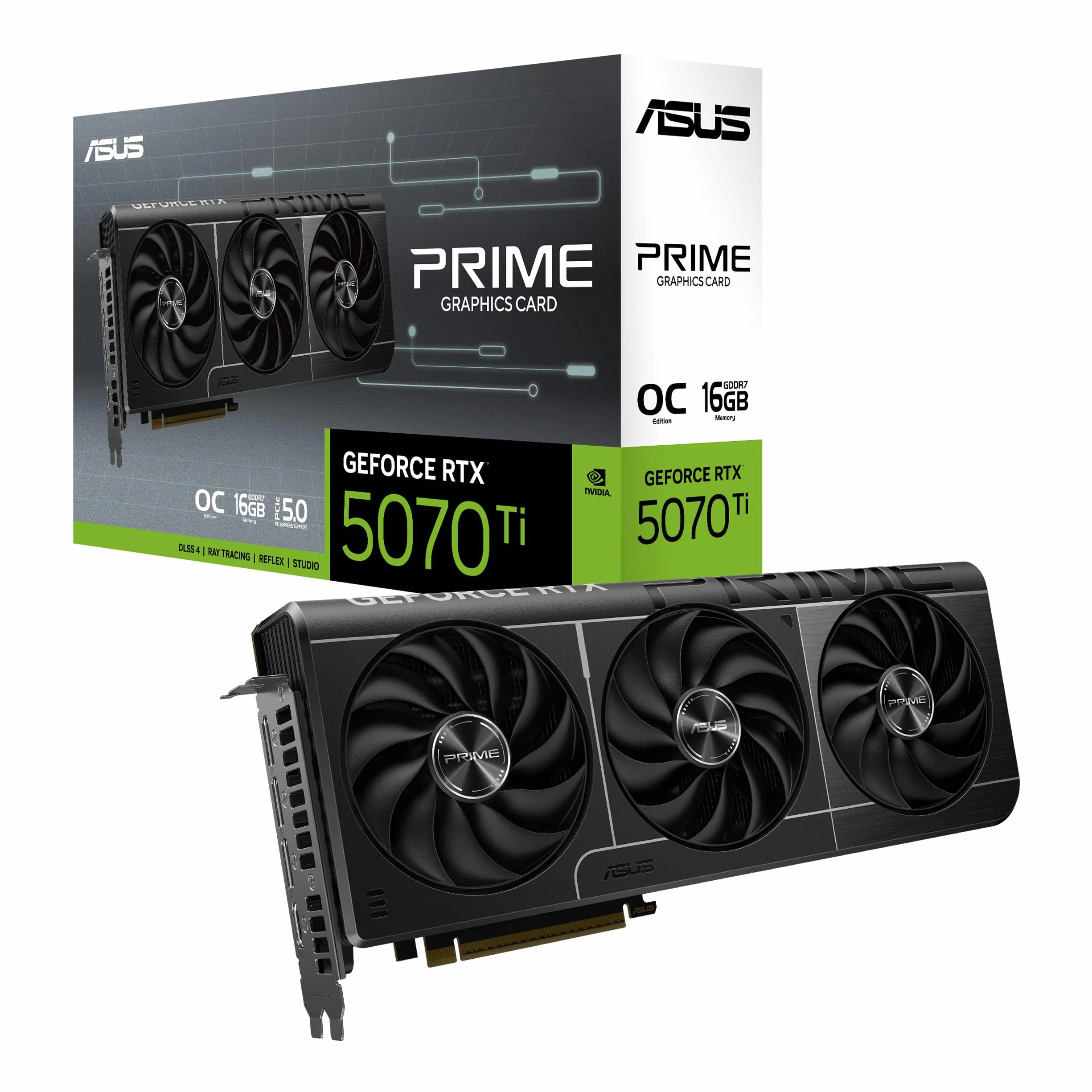 ASUS Prime GeForce RTX 5070 Ti 16GB GDDR7 OC Edition Gaming Grafikkarte (Nvidia GeForce RTX5070 Ti DLSS 4, 2,5-Slot Design, PCIe 5.0, 3X DisplayPort 2.1b, 1x HDMI 2.1b, PRIME-RTX5070TI-O16G)