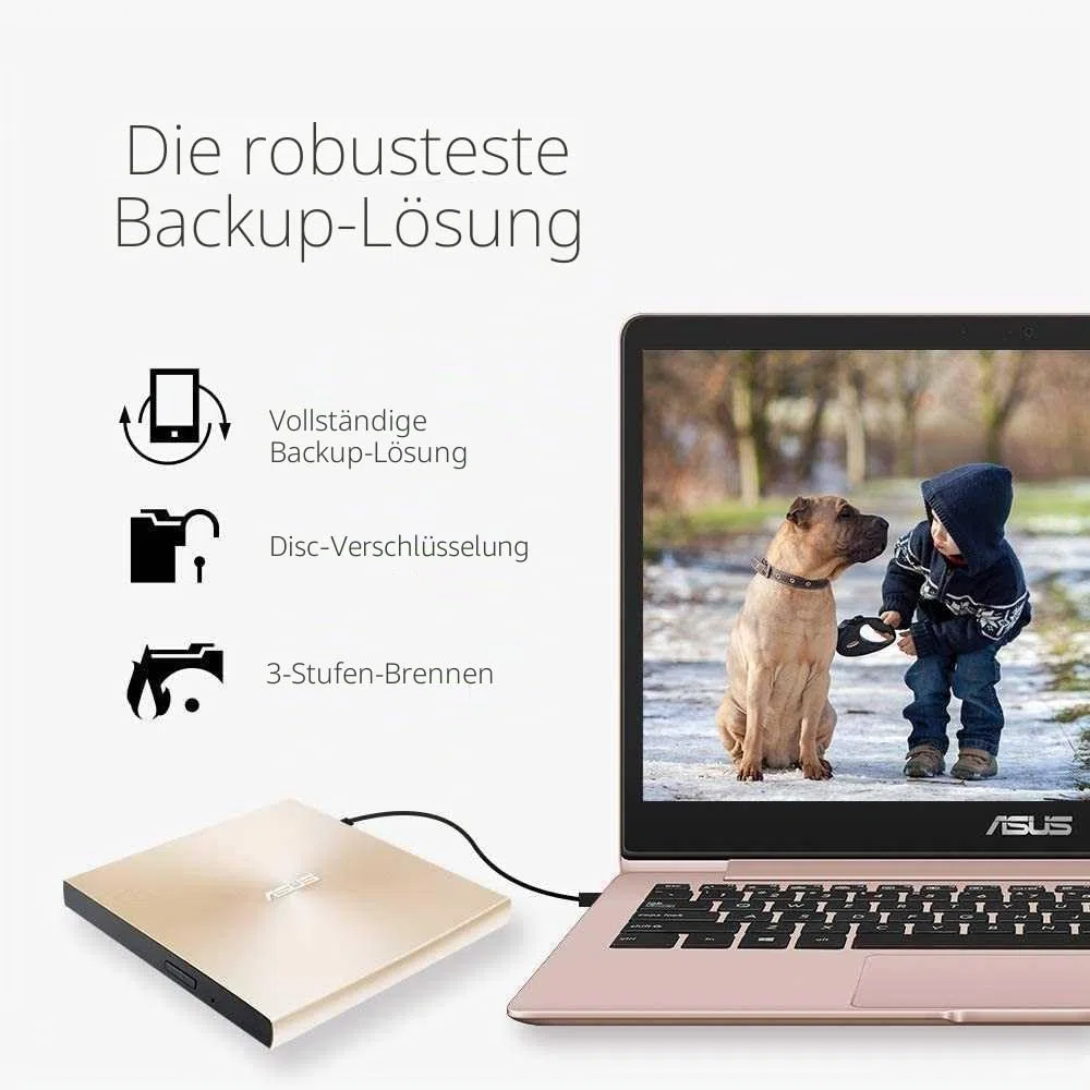ASUS ZenDrive U9M Schwarz – USB 2.0/USB-C Slim Externer DVD-Brenner Optische Disc 8X Speed Re-Writer-Laufwerk mit M-Disc-Unterstützung, USB 2.0 Typ-A/Typ-C-Kompatibilität, Mac/Windows OS kompatibel