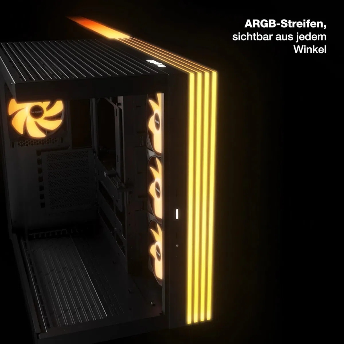 be quiet! Light Base 600 LX Black PC-Gehäuse, atemberaubender Panorama-Blick, Show Case, Dual Chamber Design, massiver ARGB LED-Streifen, 4 Light Wings LX PWM Lüfter, invertiert und horizontal nutzbar