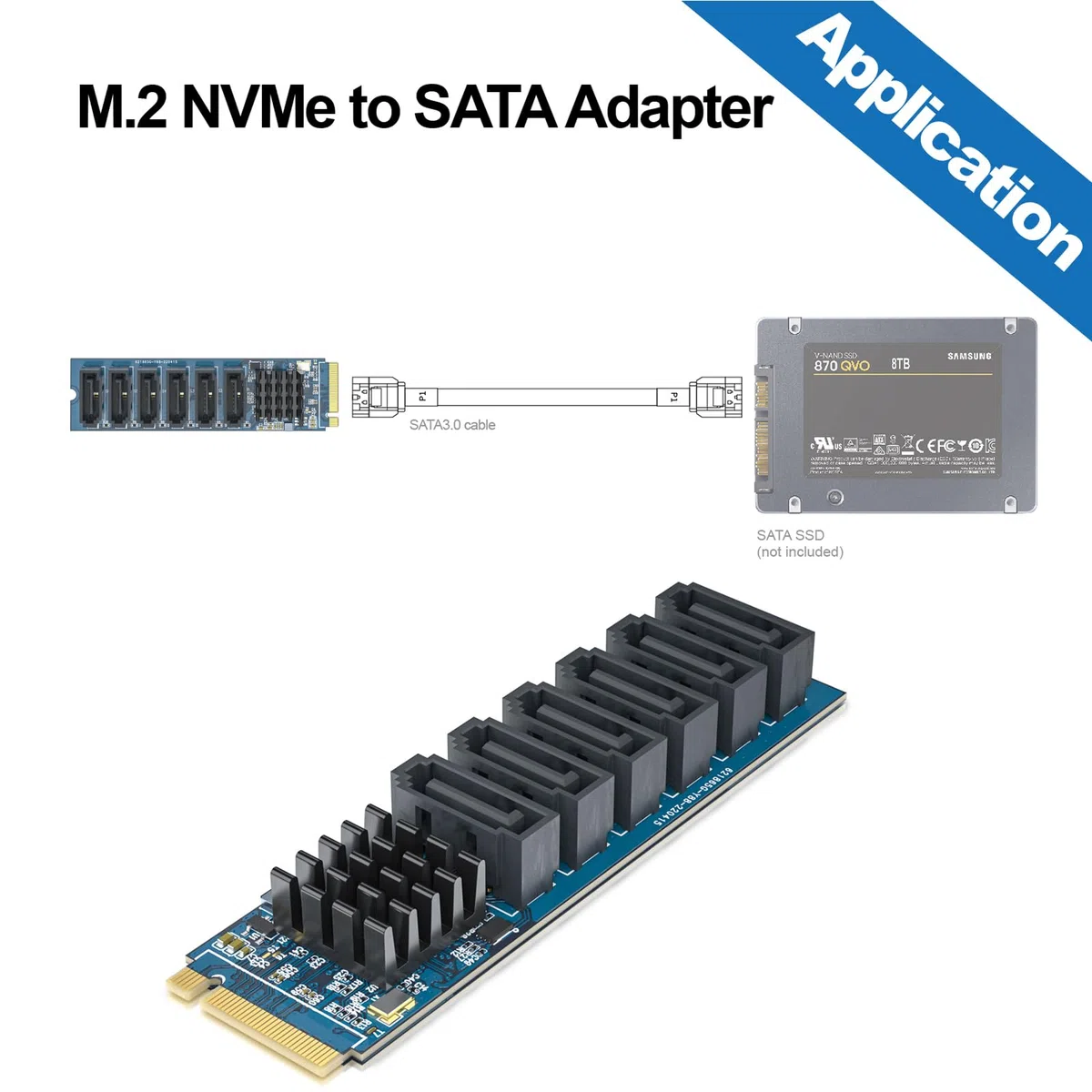 M.2 zu SATA3.0 Erweiterungskarte, 6 Ports SATA3.0 Controller PCIe Erweiterungskarte, unterstützt 6X SATA SSD