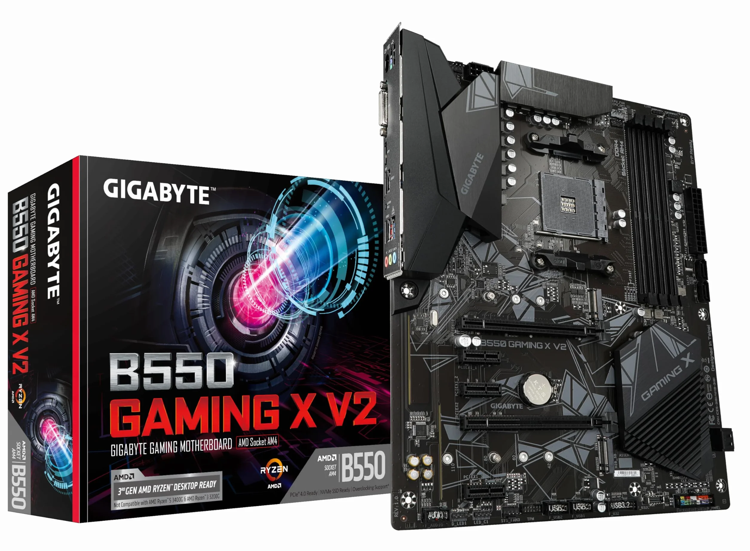 GIGABYTE B550 Gaming X V2 Mainboard – AMD Ryzen 5000 CPUs, ATX Mainboard, 10+3 Phasen VRM, bis zu 4733 MHz DDR4, PCIe 4.0 + PCIe 3.0 M.2, 1GbE LAN, USB 3.2 Gen 2