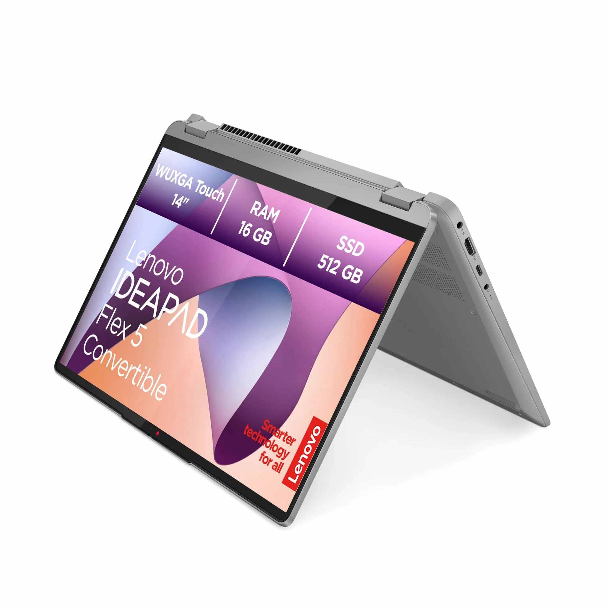 Lenovo IdeaPad Flex Convertible 5 Laptop | 14" WUXGA Display | AMD Ryzen 7 7730U | 16GB RAM | 512GB SSD | AMD Radeon Grafik | Windows 11 Home | QWERTZ | grau | 3 Monate Premium Care