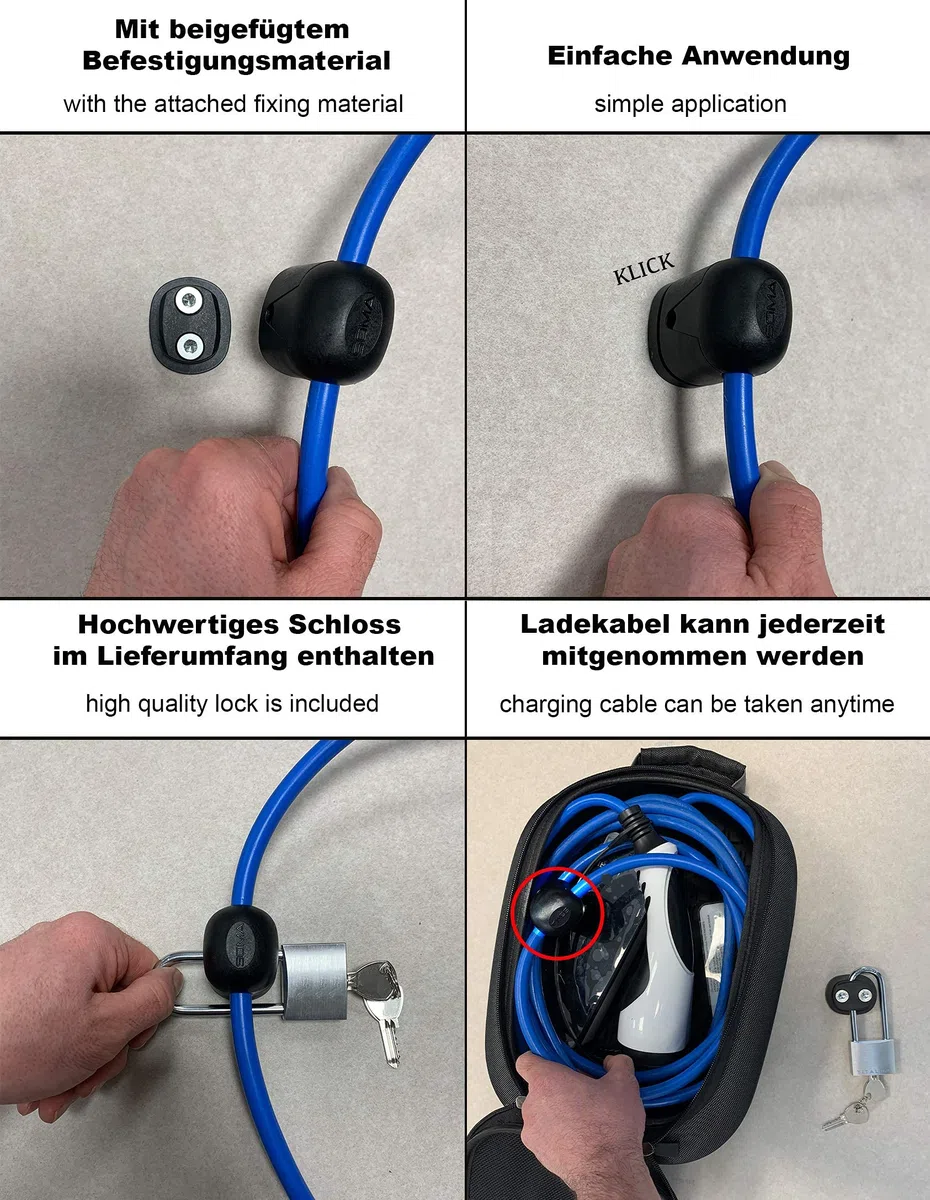 Diebstahlschutz für Ladekabel bis AD 11 mm Schutz vor unbefugter Nutzung!